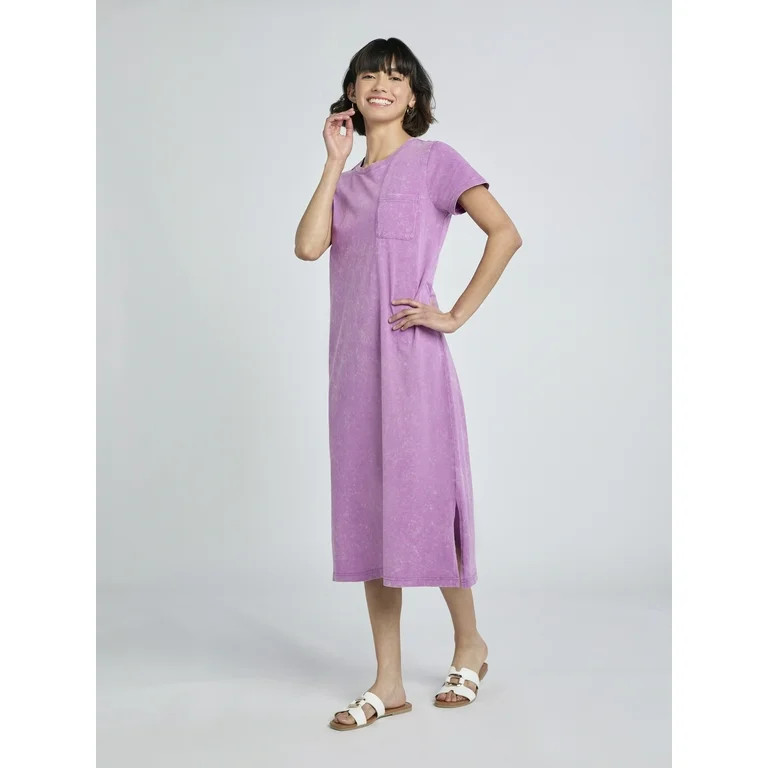 Time and Tru Women's and Women's Plus Cotton T-Shirt Dress with Short Sleeves, Sizes XS-4X | Walmart (US)
