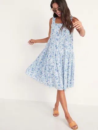 Sleeveless Smocked Floral Midi Swing Dress for Women | Old Navy (US)