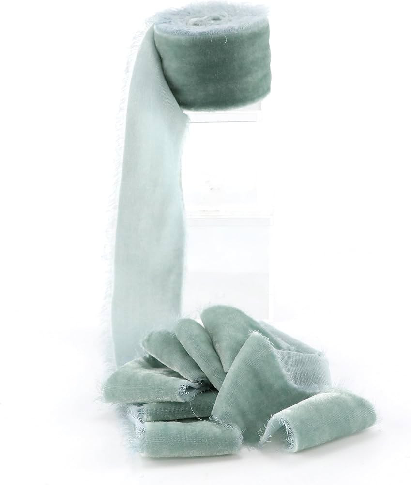 DINDOSAL Dusty Blue Silk Velvet Ribbon 1.5 Inch French Blue Frayed Edge Ribbon Blue Rustic Style ... | Amazon (US)