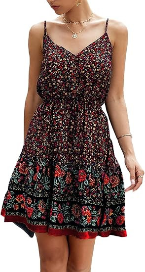 PRETTYGARDEN Women’s Floral V Neck Spaghetti Strap Button Down Sundress Swing Ruffle Summer Min... | Amazon (US)