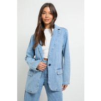 boohoo Women's Oversized Denim Blazer in Mid Blue | Size: 12 | Denim/Cotton | boohoo (US & Canada)