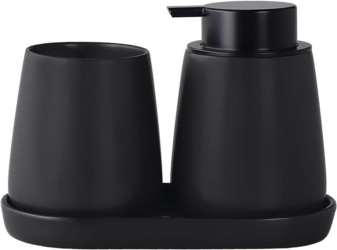 Matte Black Bathroom Accessory Set - 3pcs Ceramic Soap Dispenser Set Vanity Countertop Accessorie... | Amazon (US)