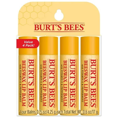 Burt s Bees: Original Beeswax Lip Balm Stocking Stuffers - Natural Moisturizing Lip Care Christmas Gift Set with Vitamin E & Peppermint Oil (4-Pack) | Walmart (US)