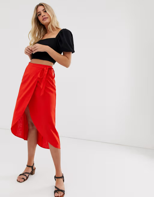 ASOS DESIGN wrap midi skirt with tie side | ASOS US