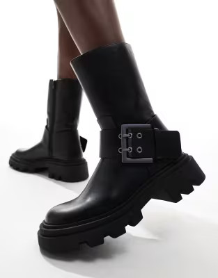 Stradivarius ankle boot with buckle detail in black | ASOS (Global)