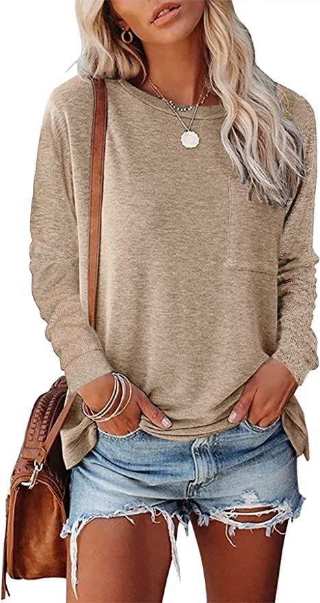 CNFUFEN Womens Fashion Solid Color T Shirts Short/Long Sleeve Tunics Casual Comfy Tops | Amazon (US)