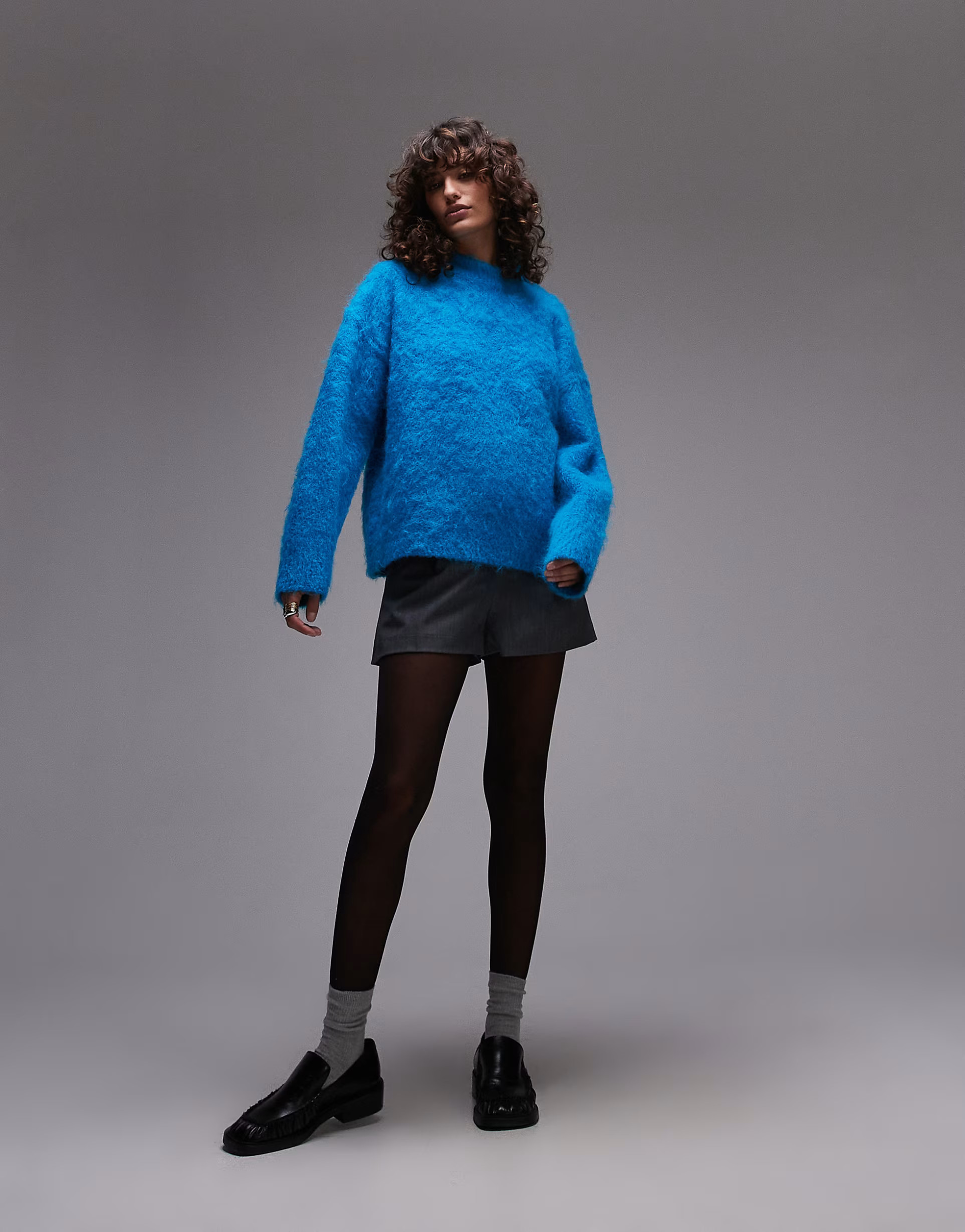 Topshop knitted fluffy relaxed jumper in turquoise | ASOS | ASOS (Global)