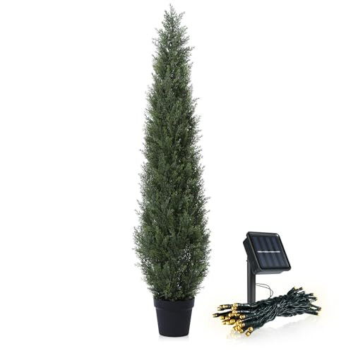 OAKRED Artificial Cedar Topiary Trees for Outdoors 5ft Fake Cypress Plants with Solar Light String, Faux uv Resistant Plants for Home Front Porch Decor，Set of 1 | Amazon (US)