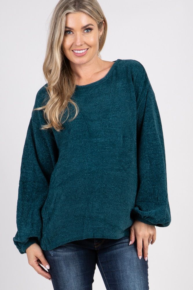 Emerald Chenille Puff Sleeve Maternity Sweater | PinkBlush Maternity