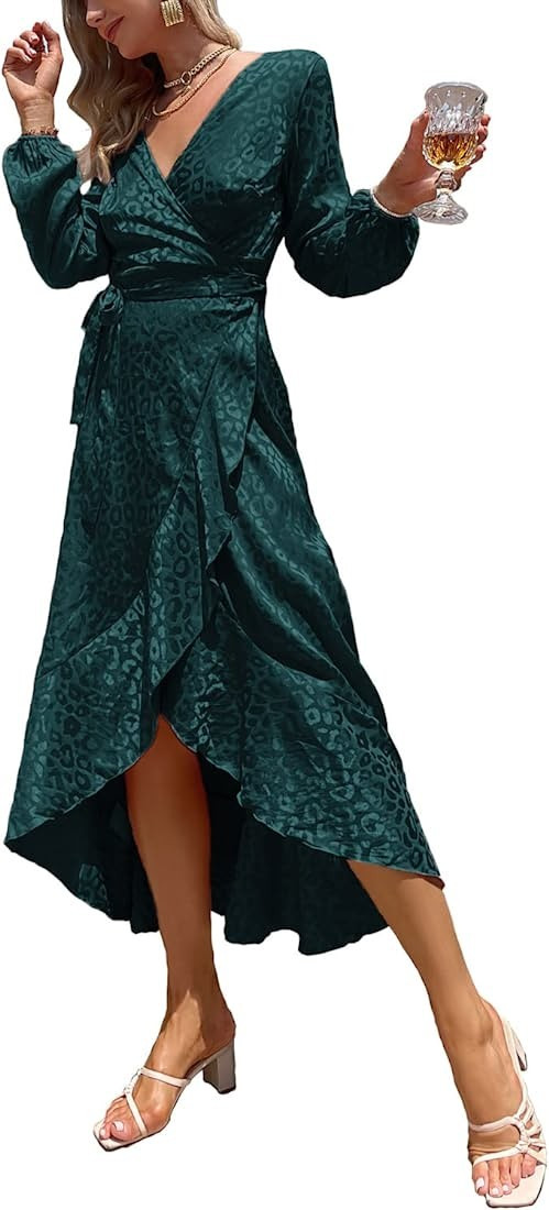 Miessial Women's Summer Chiffon V Neck Ruffle Maxi Dress Polka Dot Long Beach Wrap Dress | Amazon (US)