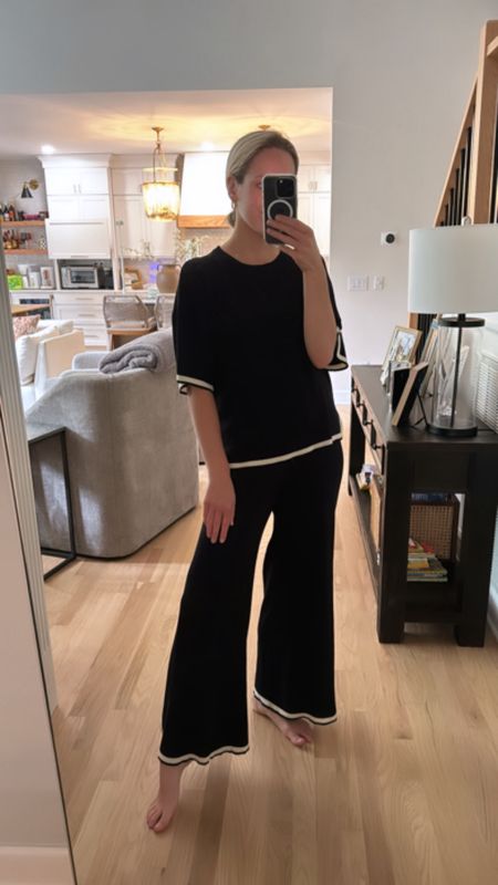 Love this knit det loungewear set amazon lounge set black and white lounge top and wide leg pants comfy outfit casual outfits 

#LTKMidsize #LTKFindsUnder100 #LTKFindsUnder50
