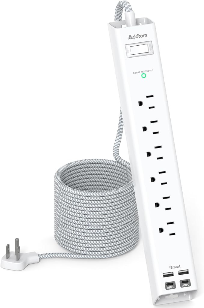 20ft Extension Cord - Flat Power Strip Surge Protector with 6 AC Outlets 4 USB (2 USB C), Wall Mo... | Amazon (US)