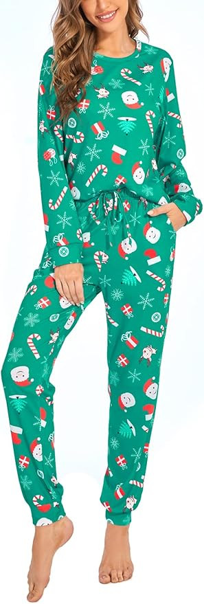 Womens Pajamas Set Sleepwear Casual Tops and Lounge Pants Soft Sleeping Pjs Set with Pockets | Amazon (US)