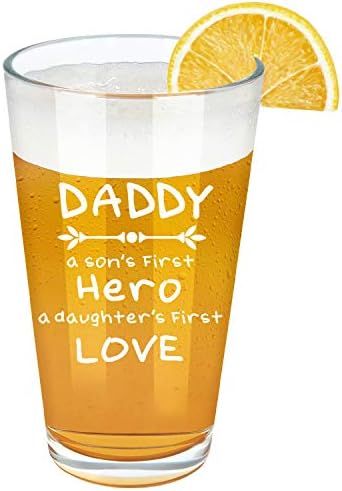 Father's Day Beer Glass 15 Oz, Daddy A Son’s First Hero A Daughter’s First Love Beer Glass fo... | Amazon (US)