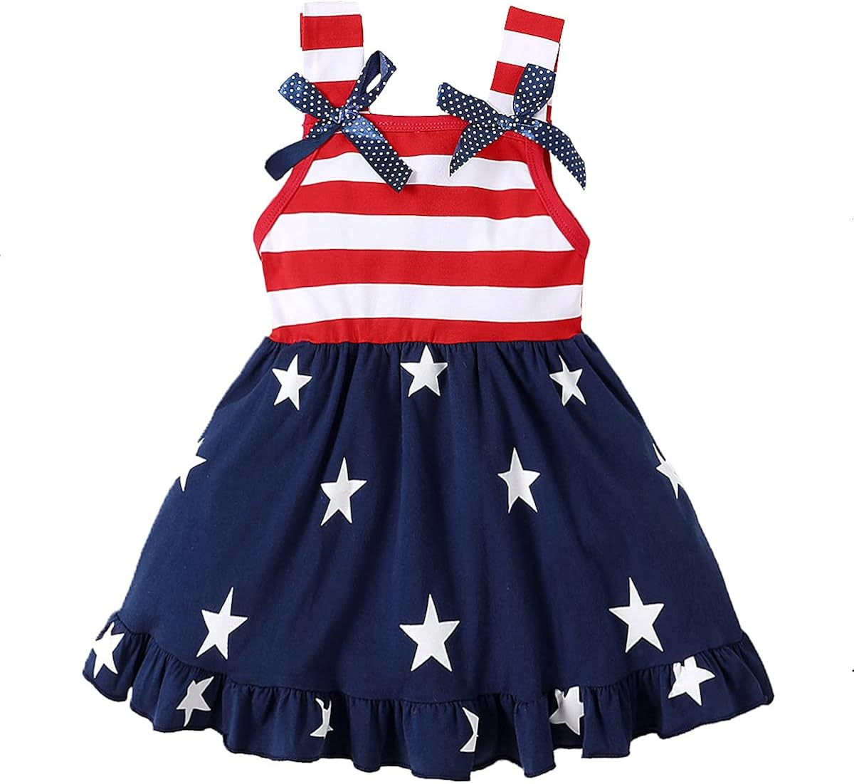 LYSMuch Toddler Baby Girls 4th of July Outfit Independence Day Dress Kids American Flag Clothes | Amazon (US)
