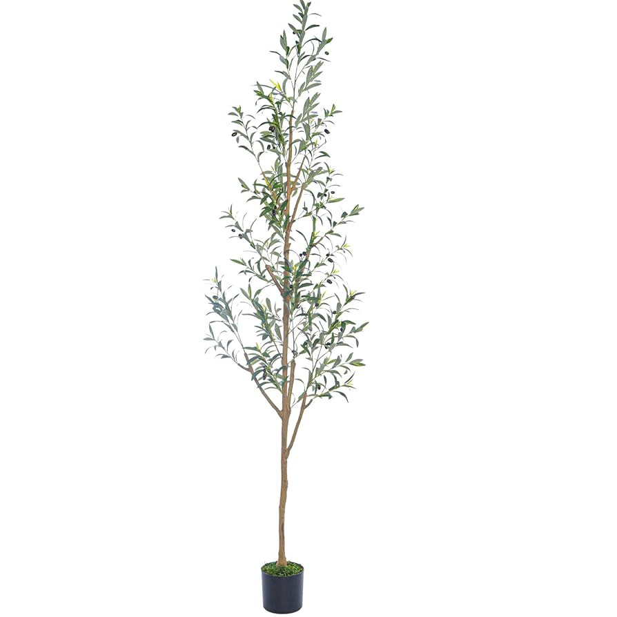 7.6FT (92'') Olive Tree Tall Skinny Artificial Plants for Home Indoor, Fake Potted Olive Silk Tre... | Amazon (US)