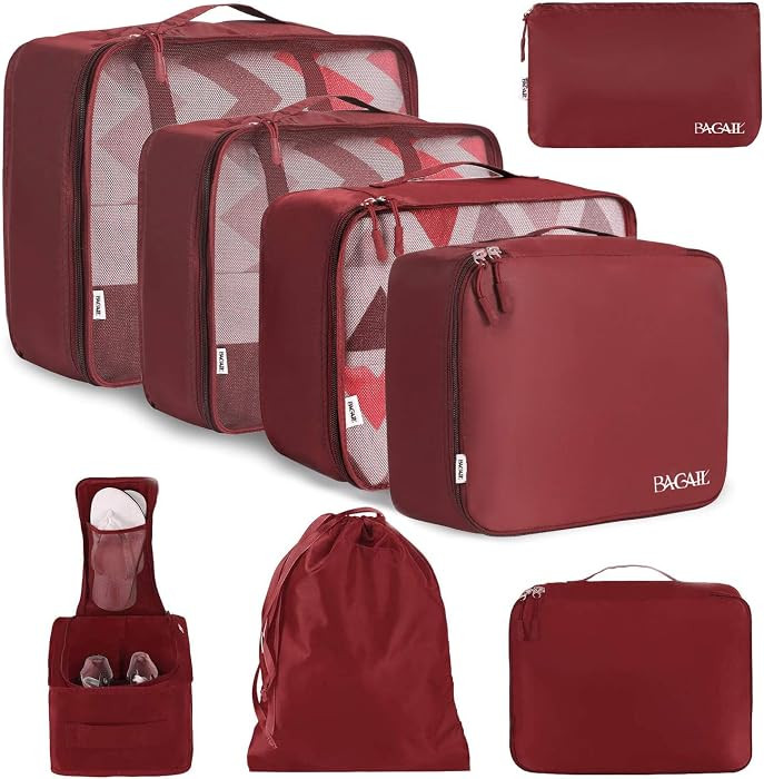 BAGAIL 8 Set Packing Cubes Luggage Packing Organizers for Travel Accessories-Wine Red | Amazon (US)