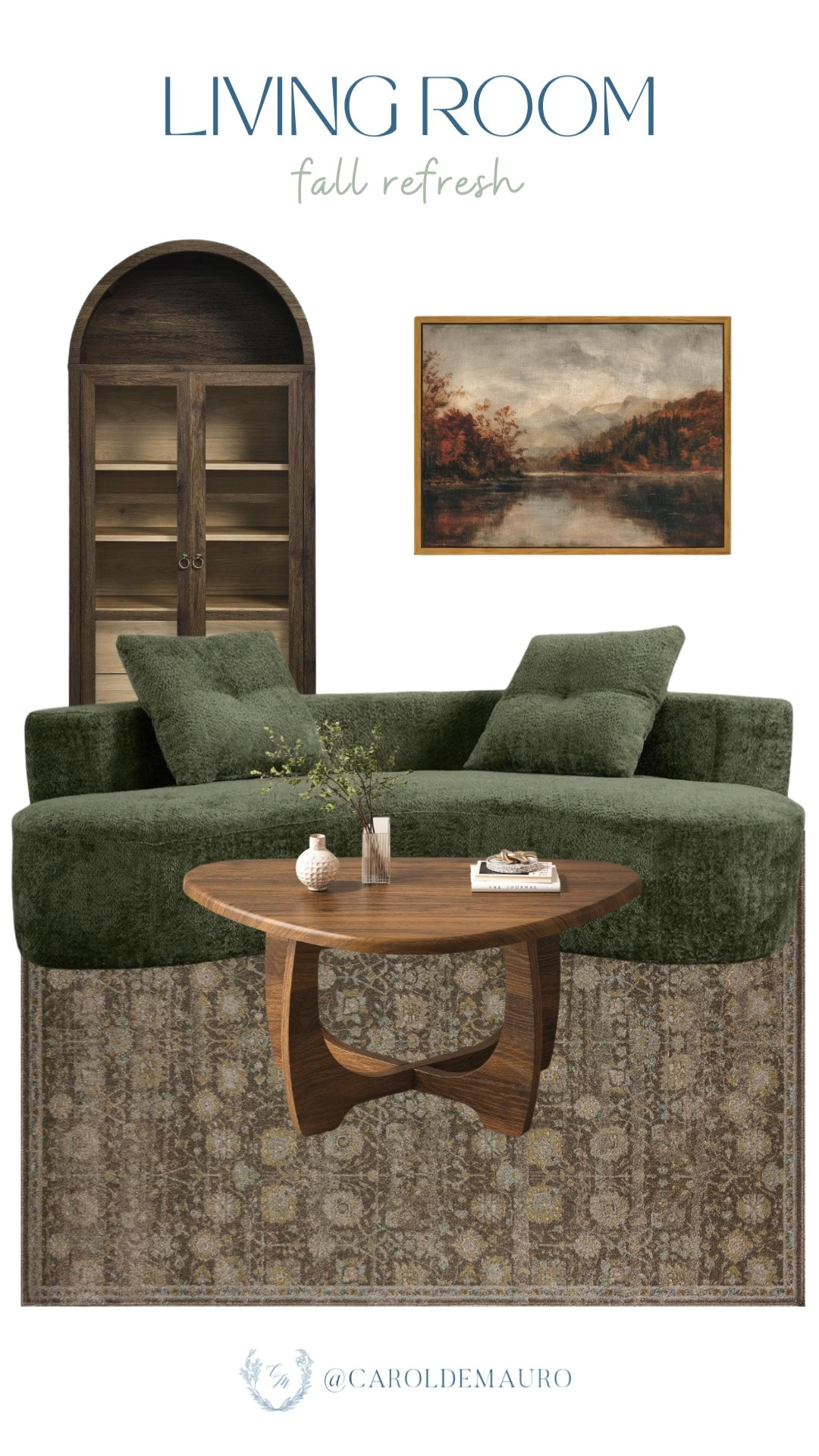 This living room is giving such a warm, collected feel! The olive sofa, arched cabinet, and layered rug make the whole space feel cozy for fall.

living room decor, fall refresh, olive sofa, arched cabinet, living room rug, coffee table styling, wall art, living room inspo

#LTKSeasonal #LTKHome
