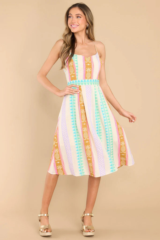 Try Again Ivory Multi Print Midi Dress | Red Dress