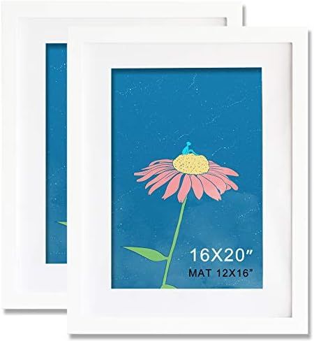 KAOIKO 16x20inch Picture Frame 2 Pack White Solid Wood Display Pictures 12x16 with Mat or 16x20 W... | Amazon (US)