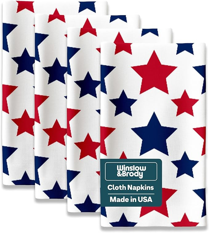 Red White Blue Stars Cloth Napkins | 4th of July Table Decorations | Memorial Day, Independence D... | Amazon (US)