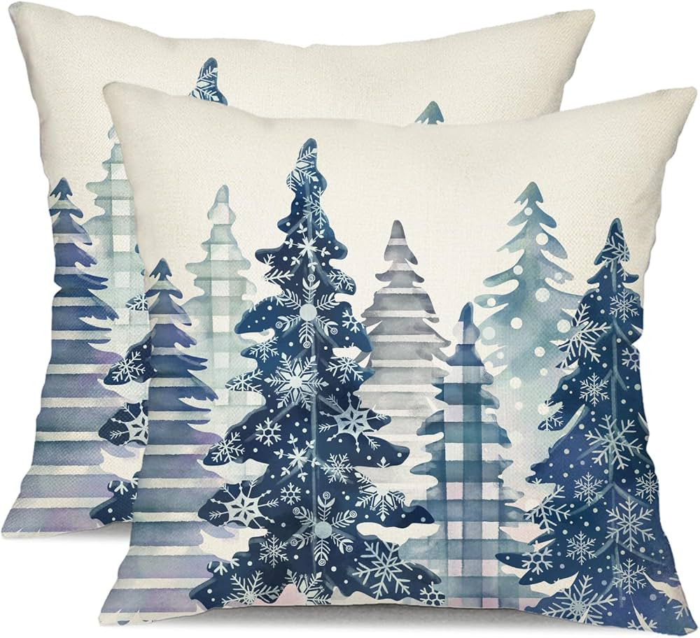 DFXSZ Christmas Pillow Covers 18x18 Inch Set of 2 Blue Christmas Tree Snowflake Decorative White ... | Amazon (US)