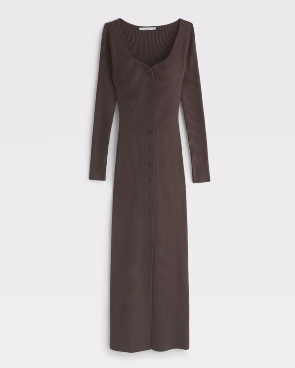 Long-Sleeve Button-Through Maxi Sweater Dress | Abercrombie & Fitch (US)