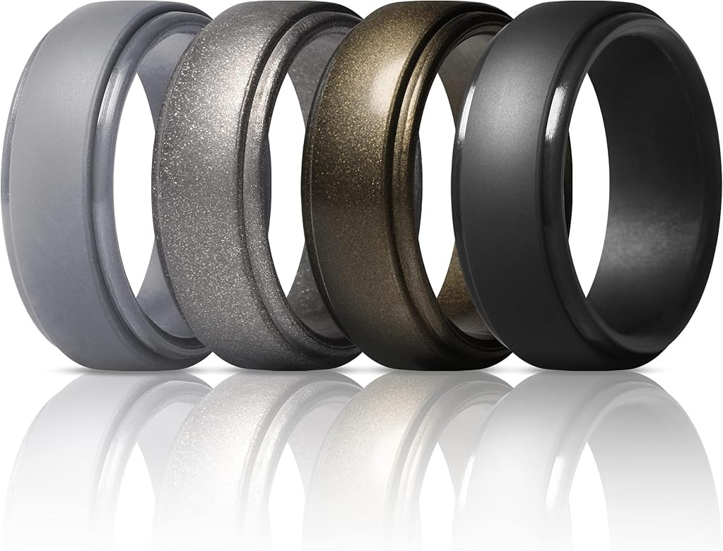 ThunderFit Silicone Ring Men, Step Edge Rubber Wedding Band, 10mm Wide, 2.5mm Thick | Amazon (US)
