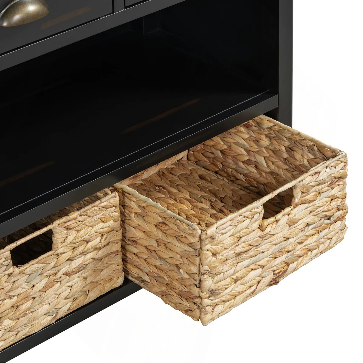 Vintage Wood Accent Chest, Console Table With 3 Water Hyacinth Woven Baskets | Wayfair North America