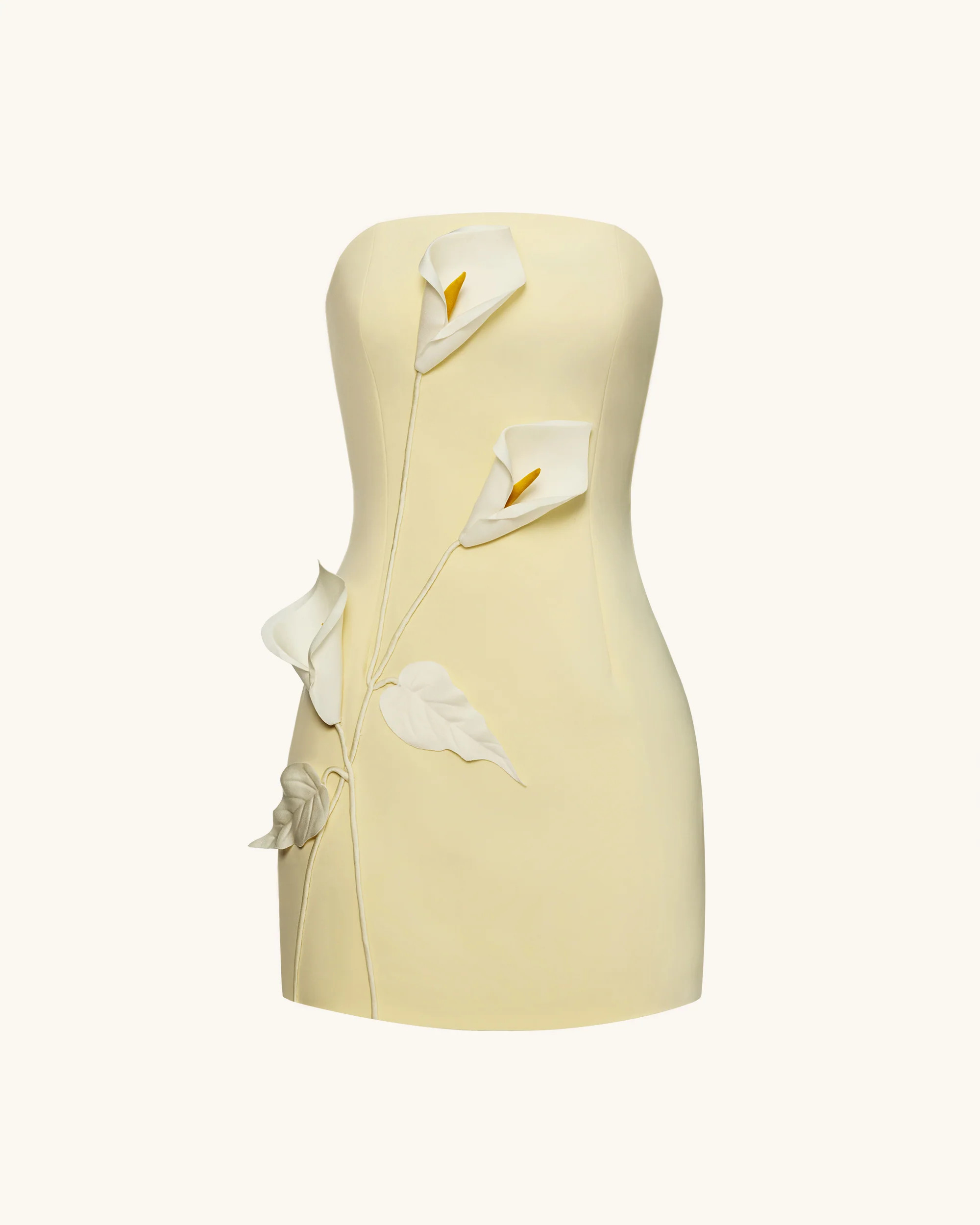 Strapless Floral Appliqué Dress - Yellow | JW PEI US