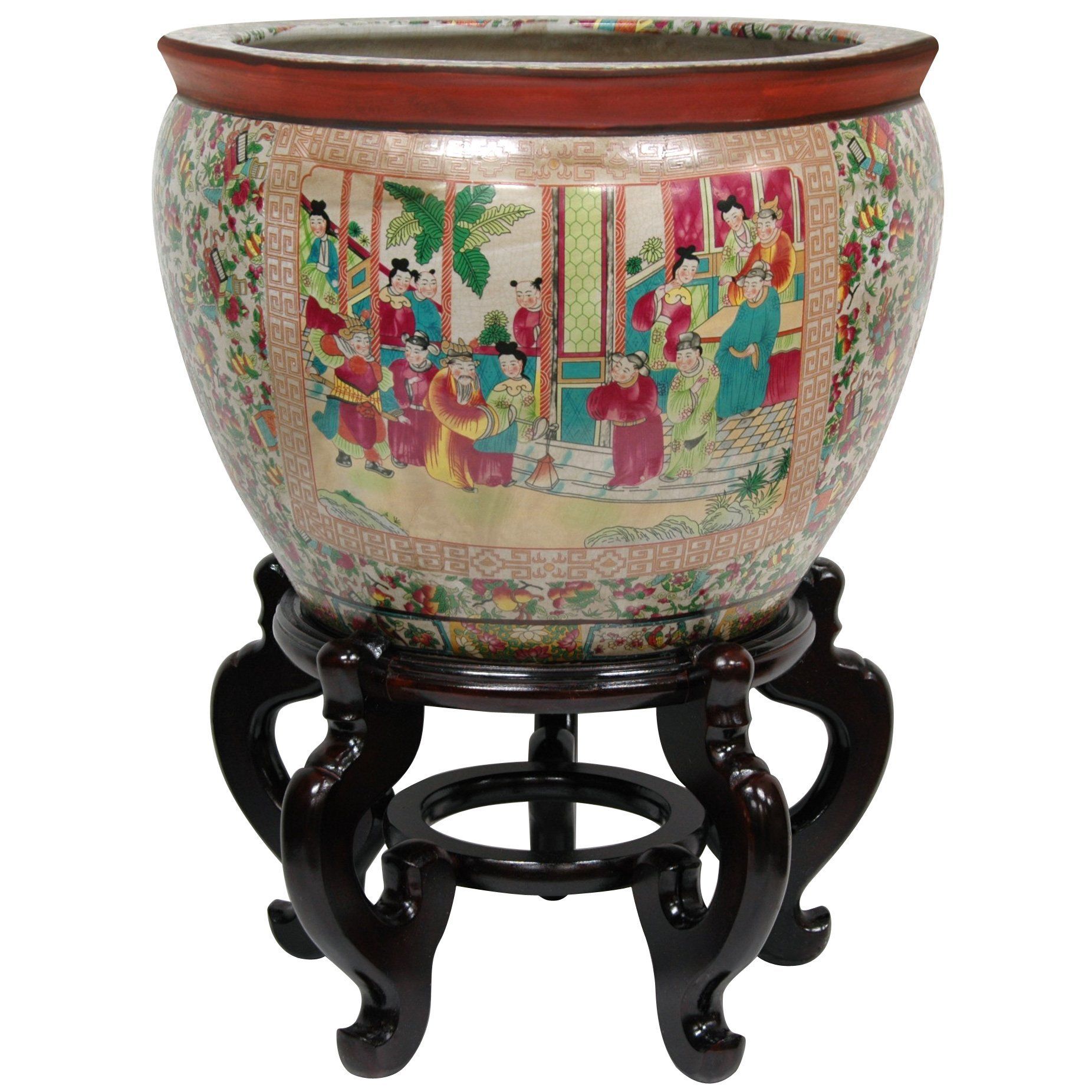 Oriental Furniture 12" Rose Medallion Porcelain Fishbowl | Amazon (US)