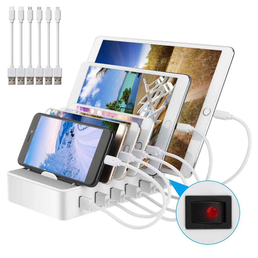USB Charging Station 6-Port 50W 2.4A Fast Charging Smart IC Desktop Charging Organizer Charging S... | Walmart (US)
