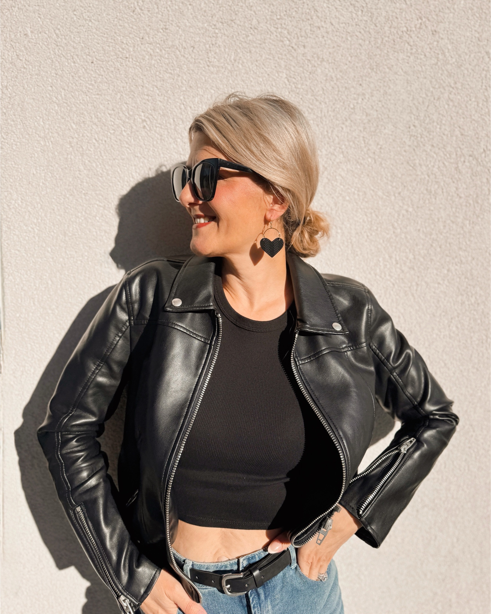 Nothing fancy — just sunlight, a leather jacket, and earrings that make me feel a little extra put together. 🖤 @nickelandsuede


#LTKFindsUnder50 #LTKWorkwear #LTKStyleTip