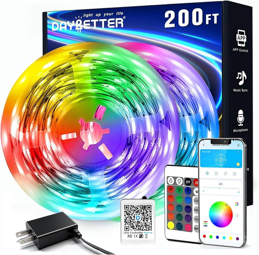 DAYBETTER LED Strip Lights 200 ft (2 Rolls of 100 ft), Smart App Control Lighting Bedroom Rome De... | Amazon (US)