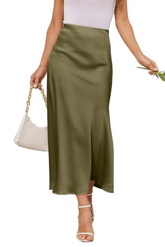 JEAAMKSSER Women's Satin A-Line Midi Skirt High Waisted Flowy Spring Skirts Elegant Cocktail Party Skirts # Green M | Amazon (US)