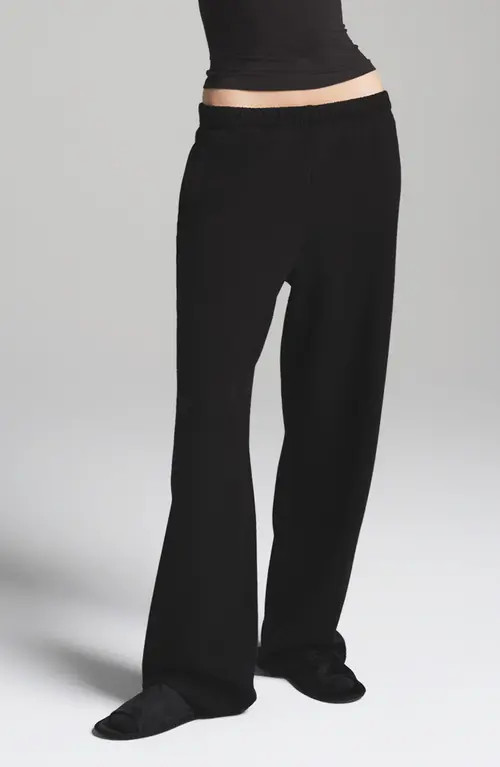 SKIMS Cotton Fleece Classic Straight Leg Pants in Onyx at Nordstrom, Size Small | Nordstrom