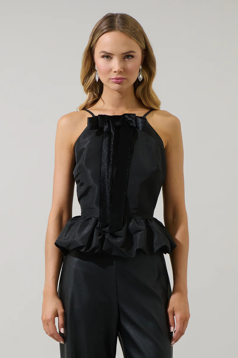 Finda Velvet Bow Peplum Top | Sugarlips