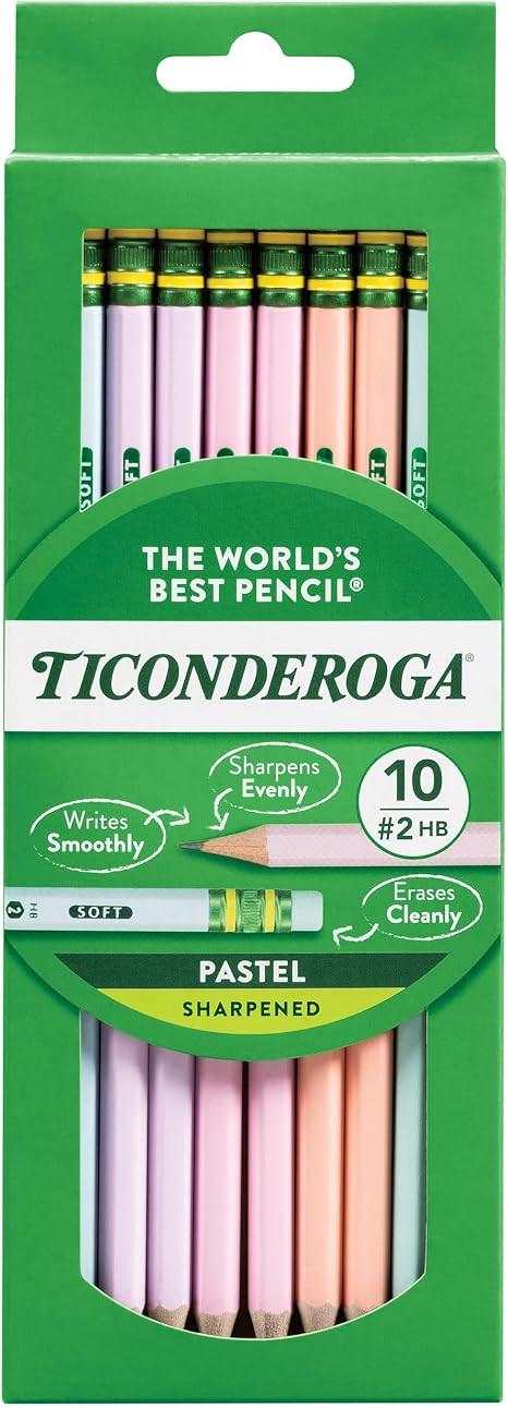 Ticonderoga® Pastel Pencils, 2 Soft, Assorted Colors, Pack Of 10 Pencils | Amazon (US)