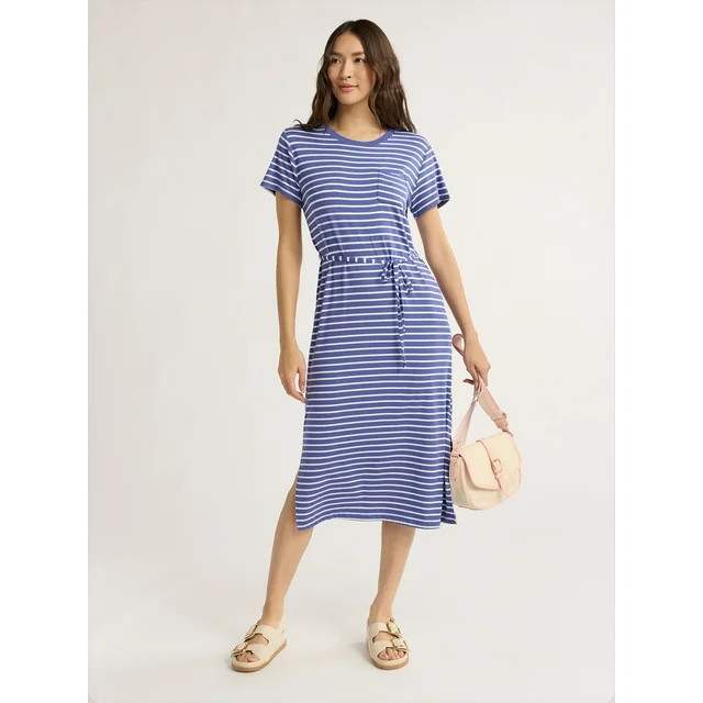 Time and Tru Women's and Women's Plus Belted Dress with Short Sleeves, Sizes XS-4X - Walmart.com | Walmart (US)