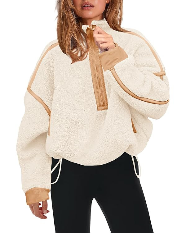 Panadila Womens Half Zip Sherpa Fleece Pullover Soft Oversized Sweatshirt with Pockets Warm Fuzzy... | Amazon (US)