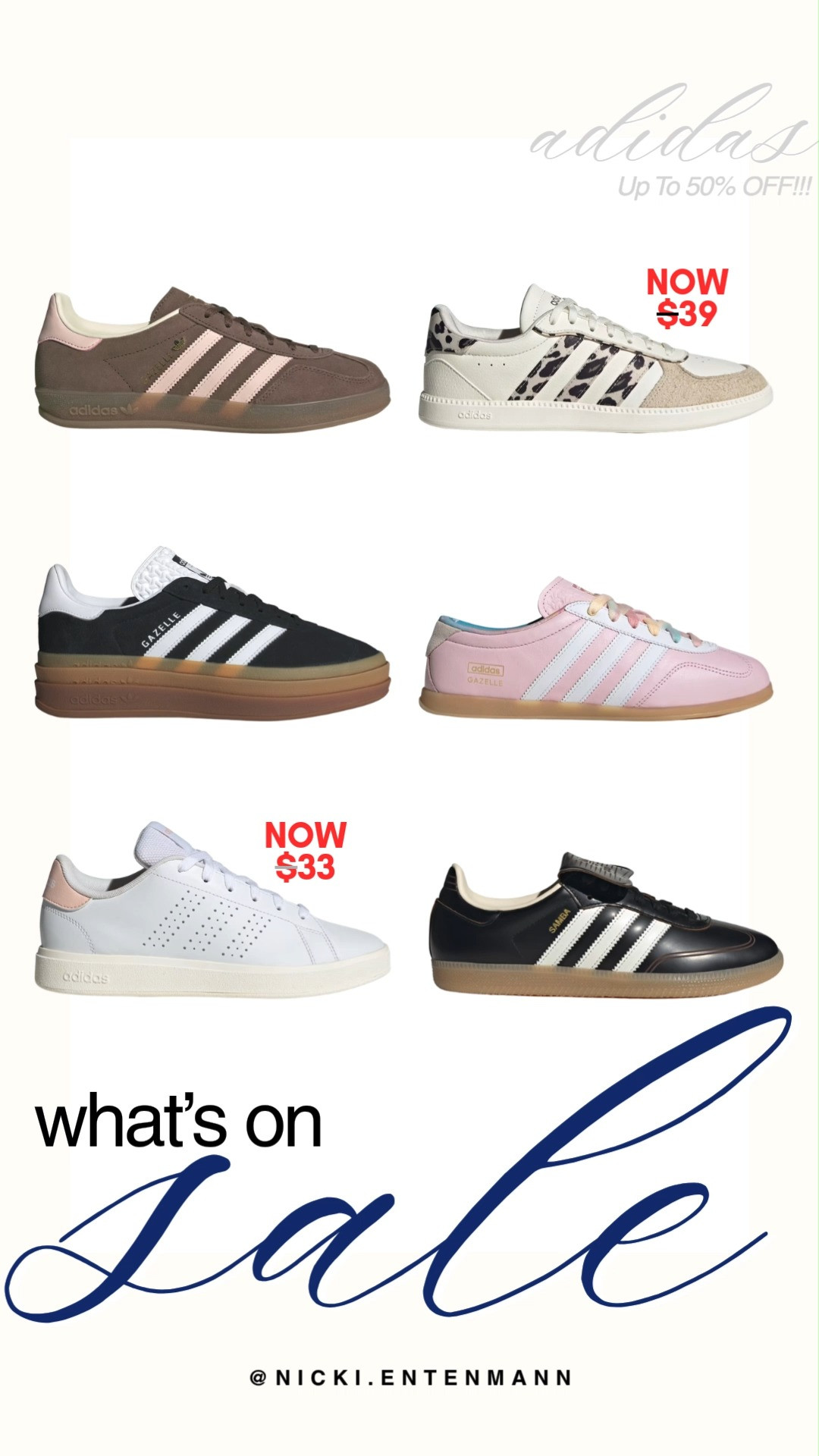 Score up to 50% off on trending Adidas sneakers with prices starting as low as $33. This sale edit highlights iconic silhouettes like Sambas and Gazelles in rich brown, classic black, leopard accents, soft pink, and crisp white. Grab these versatile footwear deals to elevate your preppy fall wardrobe.

#adidas #adidassale #whatsonsale #sneakers #streetstyle #fallfootwear #budgetfinds 

 #LTKootd #LTKSaleAlert #LTKTravel