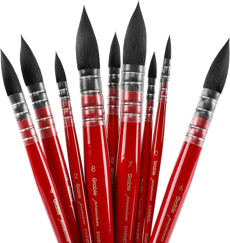 Grabie Professional Watercolor Paint Brushes, 9 Pcs Synthetic Squirrel Hair Mop Paintbrushes, Art... | Amazon (US)