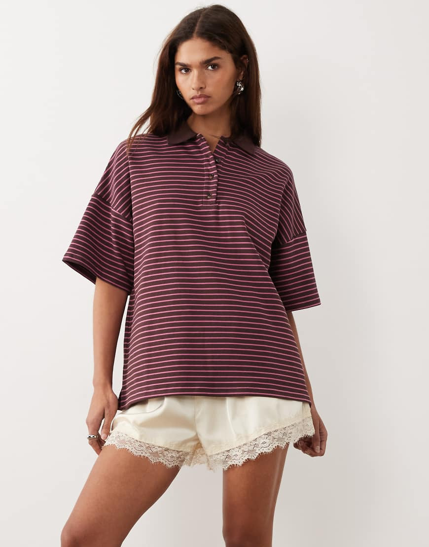 Bronze Snake Nelly striped polo top in berry-Red | ASOS (Global)