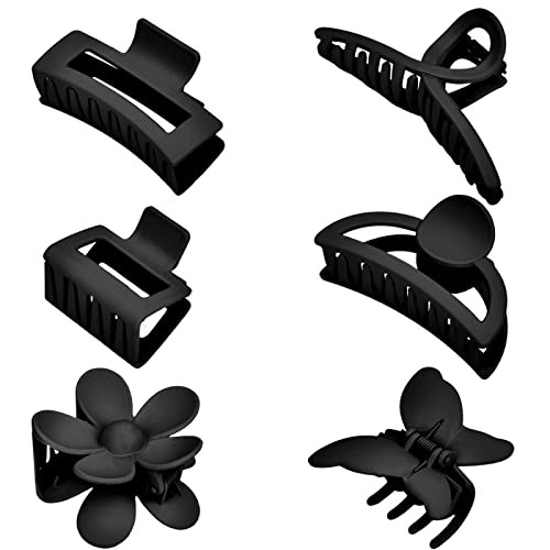 6 Pack Matte Non-Slip Hair Accessories - Claw Clips in Black for Thin and Thick Hair, Ranging from 1.85-4.5 Inches, Featuring Flower, Banana, and Butterfly Designs for Women and Girls | Amazon (US)