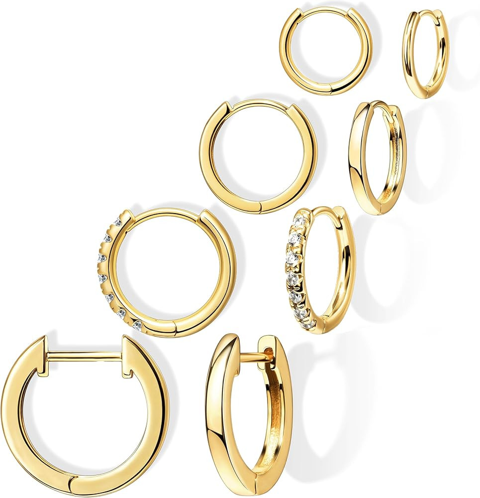 Small Gold Huggie Hoop Earrings Set for Women Men Hypoallergenic 14K Plated Stack Cartilage Earri... | Amazon (US)