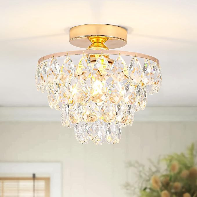Luupyia Gold Crystal Chandelier Small, Mini Ceiling Light Modern Flush Mount Crystal Chandelier H... | Amazon (US)