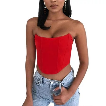 Liliz Women Sexy Bustiers Solid Color Off Shoulder Crop Tank Top Push Up Strapless Corsets | Walmart (US)
