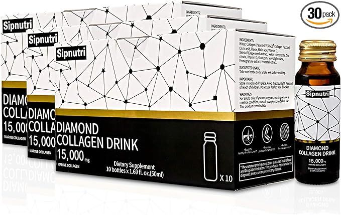 Sipnutri Diamond Liquid Collagen Drink, 15000mg Hydrolyzed Marine Collagen Peptides with Vitamin ... | Amazon (US)