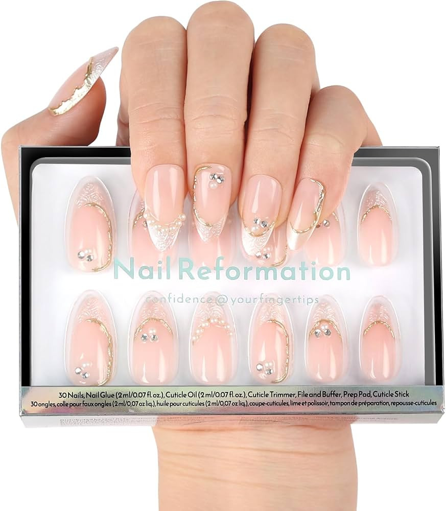 Nail Reformation Press On Nails, French Tip Nude Medium Almond Fake Nails | Amazon (US)