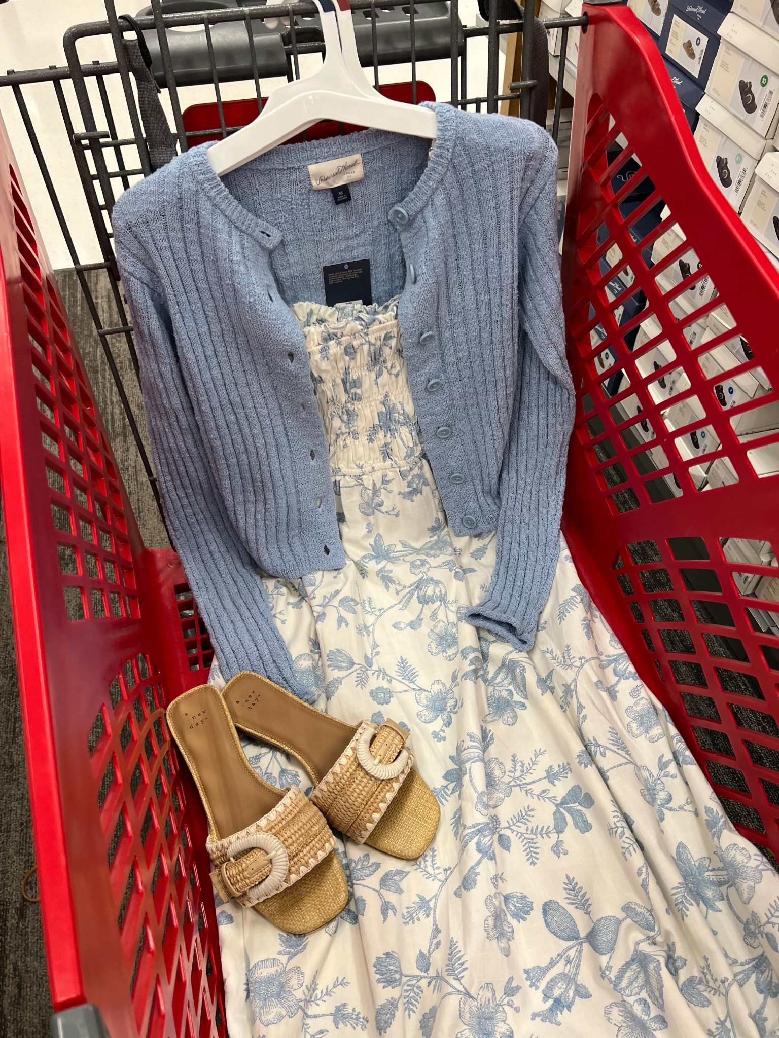 Target spring outfit idea, this is a sleeveless maxi sundress, comes in this blue floral as well as a mauve floral print. Smocked top. Fabric is nice, cotton rayon blend. $35 #targetstyle
